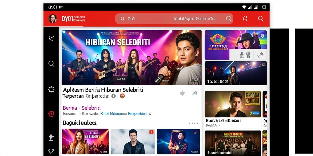 Tampilan utama DY01 menampilkan berita selebriti terbaru dan populer.