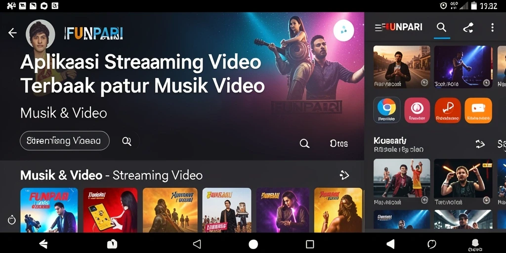 Antarmuka aplikasi FUNPARI yang menawan untuk streaming video.