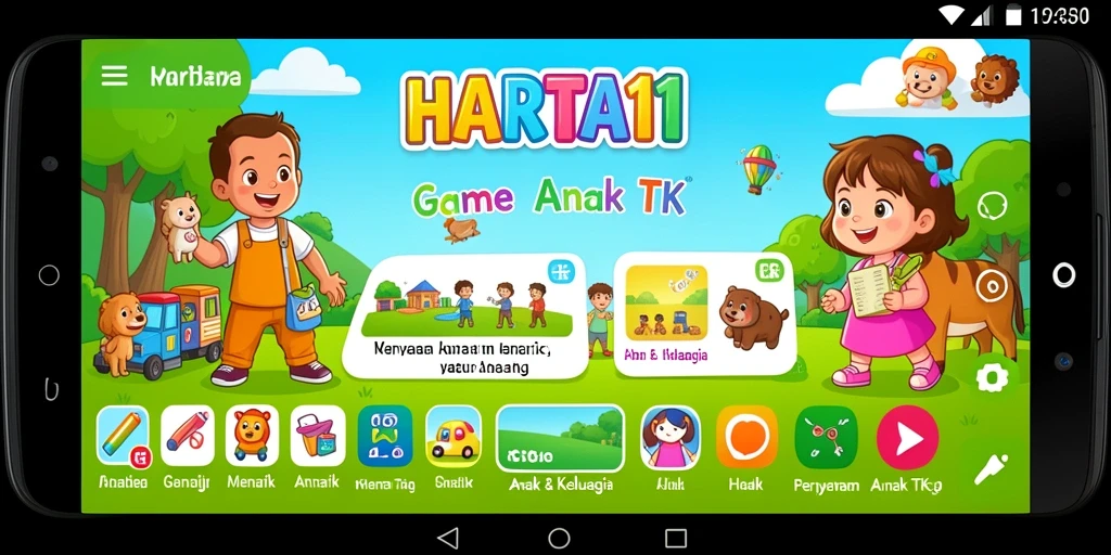 Antarmuka ceria dan edukatif dari aplikasi HARTA11.
